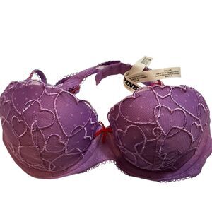 PINK Purple Heart‑Embroidered Underwire Bra – 32A